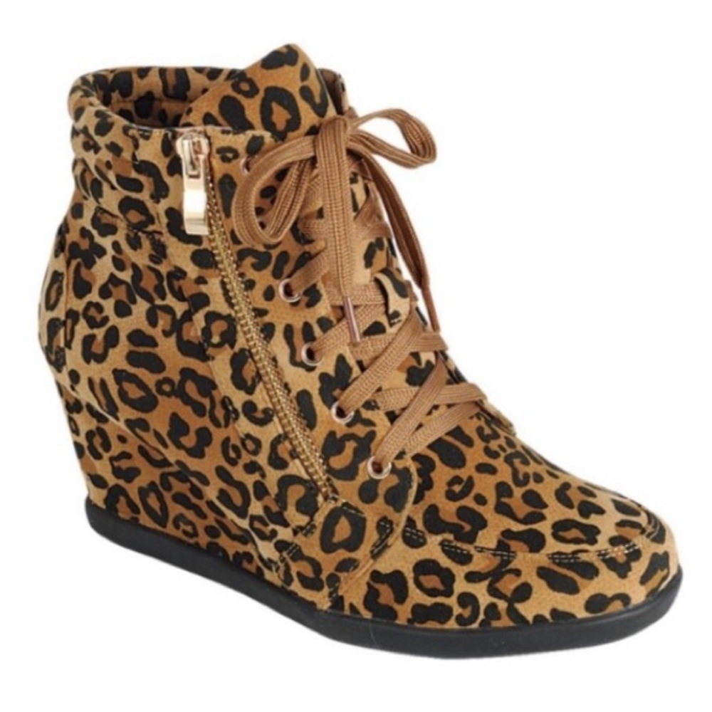 Leopard print wedge booties